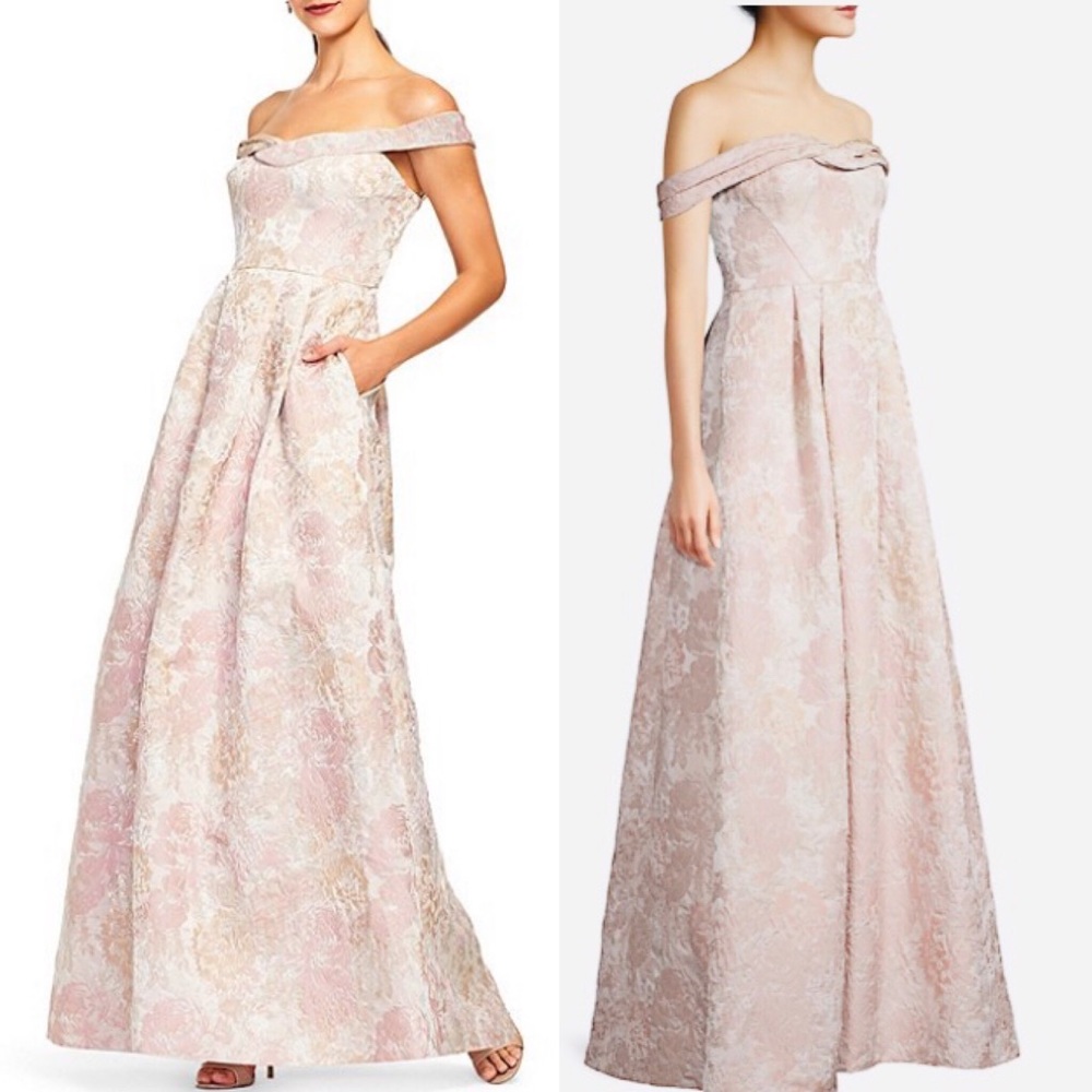 Aidan Mattox offshoulder jacquard pink floral gown